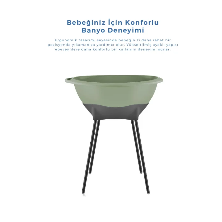 Babyjem Yeni Nesil Elegant Su Tahliyeli Giderli Ayaklı Bebek Küveti Soft Yeşil