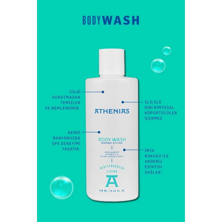 Athenias Niacinamide, E Ve C Vitamini İçeren Duş Jeli 250 ml SLS İçermeyen Nemlendirici SPA Keyfi
