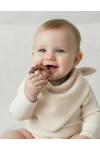 Babyjem Silikon Diş Kaşıyıcılı Müslin Mama Önlüğü Ekru