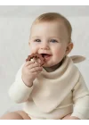 Babyjem Silikon Diş Kaşıyıcılı Müslin Mama Önlüğü Ekru