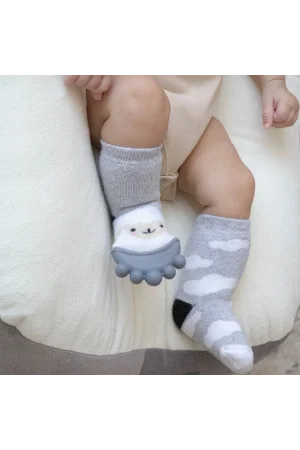 Babyjem Diş Kaşıyıcılı Havlu Bebek Çorabı Gri