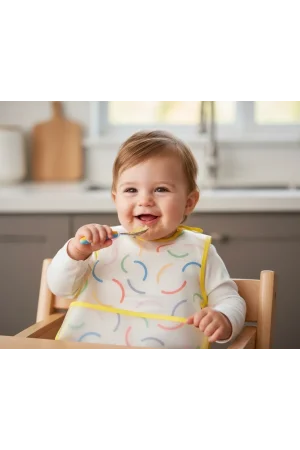 Babyjem Leke Tutmaz Giymeli Sarı Gülen Yüz Mama Önlüğü
