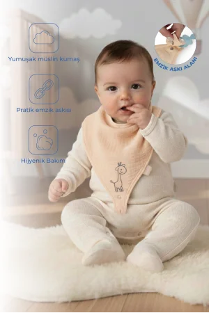 Babyjem Emzik Askılı Müslin Mama Önlüğü Somon