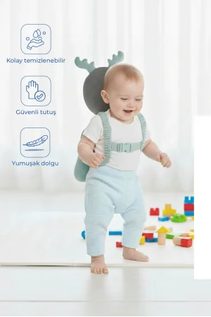 Babyjem Bebek Melek Kanadı Kafa Bel Koruma Yastığı Yeşil Kadife