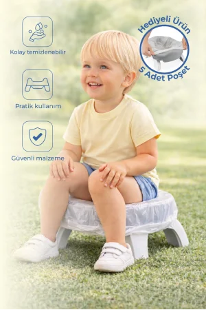 Babyjem Portatif Katlanabilir Seyahat Lazımlığı Soft Gri + 5 Hediye Poşet