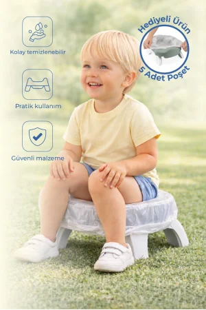 Babyjem 2 İn 1 Portatif Katlanabilir Seyahat Lazımlığı Klozet Adaptörü Soft Yeşil + 5 Hediye Poşet