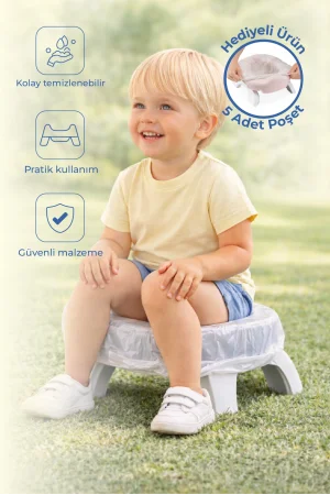 Babyjem 2 İn 1 Portatif Katlanabilir Seyahat Lazımlığı Klozet Adaptörü Soft Pembe + 5 Hediye Poşet