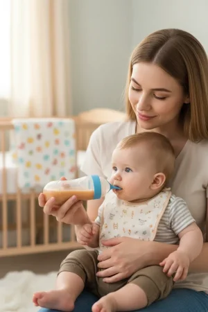 Babyjem Sıkmalı Kaşıklı Mama Biberonu Mavi