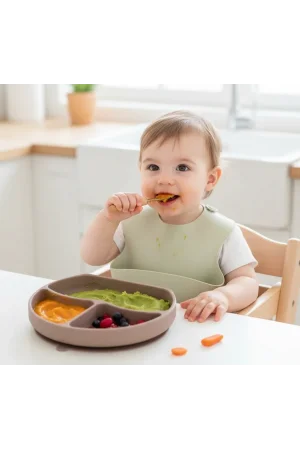 Babyjem Vakum Tabanlı Sabitlenebilir Silikon Tabak Latte