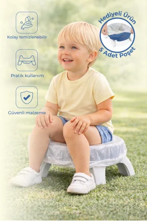 Babyjem 2 İn 1 Portatif Katlanabilir Seyahat Lazımlığı Klozet Adaptörü İndigo Mavi + 5 Hediye Poşet