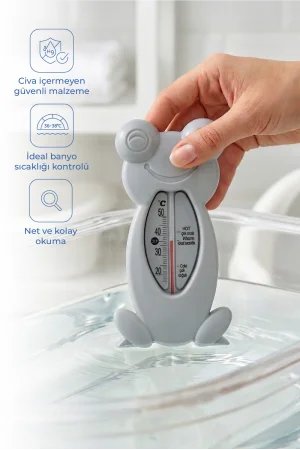 Babyjem Cıvasız Kurbağa Banyo Oda Termometresi Gri