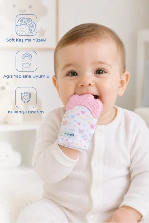 Babyjem Bebek Diş Kaşıyıcı Eldiveni Kelebek Pembe