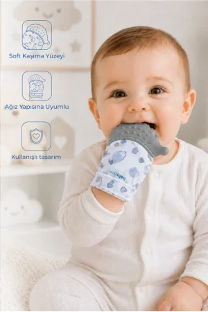 Babyjem Bebek Diş Kaşıyıcı Eldiveni Kirpi Gri