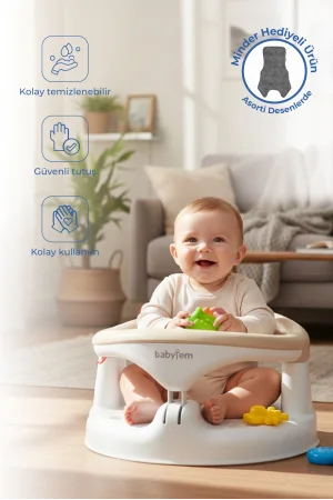 Babyjem Yandan Açılır Banyo ve Mama Oturağı & Hediye Minderli 2li Set Taş