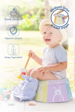 Babyjem Pratik Katlanabilir Karton Seyahat Lazımlığı Desenli 6 Adet Poşet Hediyeli