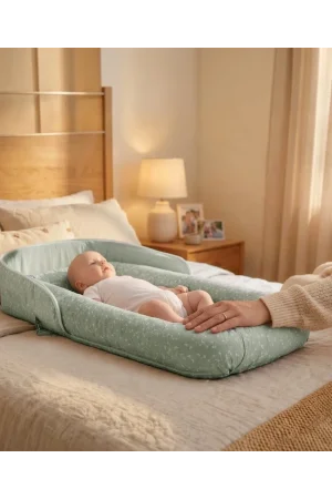 Babyjem Taşınabilir Katlanabilir Bebek Yatağı Yeşil Çiçek