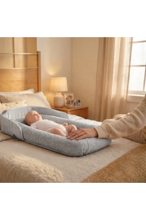 Babyjem Taşınabilir Katlanabilir Bebek Yatağı Gri Çİçek