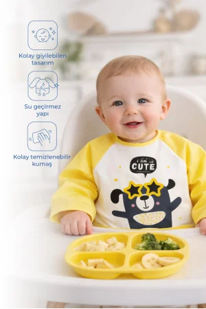 Babyjem Poli Muşamba Kollu Mama Önlüğü Sarı Outlet
