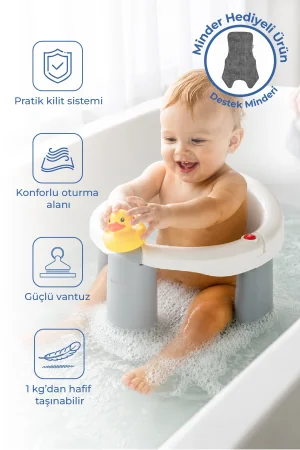 Babyjem Önden Açılır Banyo ve Mama Oturağı ve Hediye Minderli - 2  Li Set Kum Beji