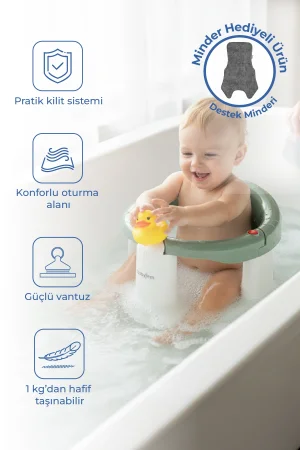 Babyjem Önden Açılır Banyo ve Mama Oturağı ve Hediye Minderli - 2  Li Set Soft Yeşil