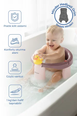 Babyjem Önden Açılır Banyo ve Mama Oturağı ve Hediye Minderli - 2 Li Set Mürdüm
