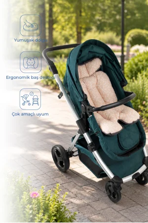 Babyjem 2 in 1 Puset ve Mama Sandalyesi Minderi Somon Çiçek %100 Pamuk