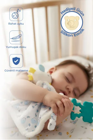 Babyjem 926 Birdy Diş Kaşıyıcılı + Silikon Emzik Hediyeli Uyku Arkadaşım Mavi 
