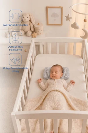 Babyjem Ayarlanabilir Düz Kafa Yastığı Gri Çiçek
