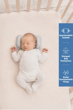 Babyjem Ayarlanabilir Düz Kafa Yastığı Gri Çiçek
