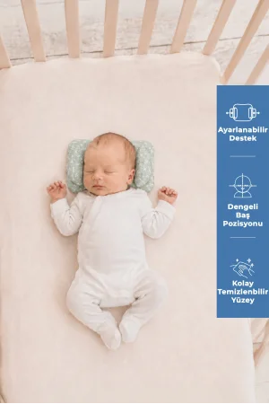 Babyjem Ayarlanabilir Düz Kafa Yastığı Yeşil Çiçek