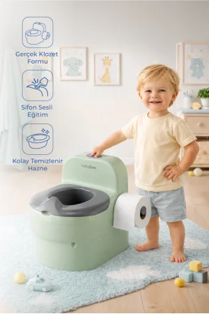Babyjem Bebeğimin İlk Tuvaleti Sifon Sesli Lazımlık Oturak Soft Yeşil
