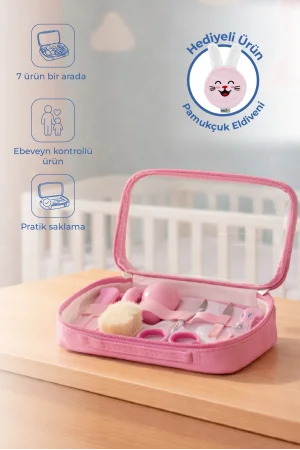 Babyjem Çantalı Bebek Bakım Bakım Seti 7 Parça Pembe + Pamukçuk Eldiveni Pembe Hediyeli