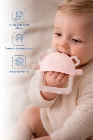 Babyjem Crabby Tutma Halkalı Silikon Diş Kaşıyıcı Pembe
