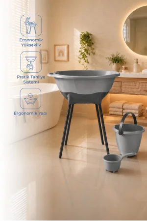Babyjem Elegant Yenidoğan Ayaklı Bebek Banyo Küvet Seti Soft Gri
