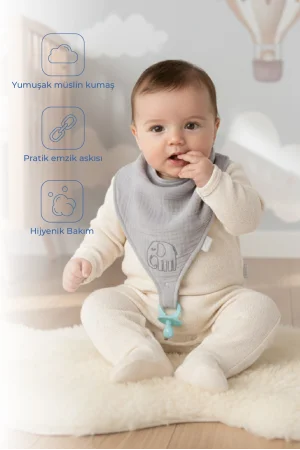 Babyjem Emzik Askılı Müslin Mama Önlüğü Gri