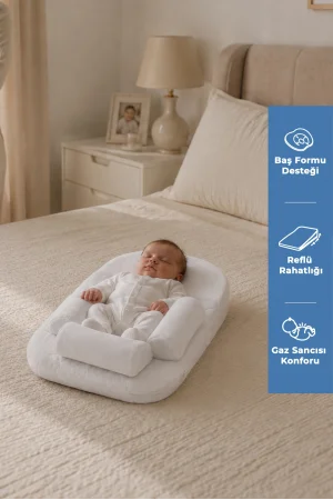 Babyjem Kiraz Çekirdekli Düz Kafa Fonksiyonlu Reflü Yastığı Beyaz