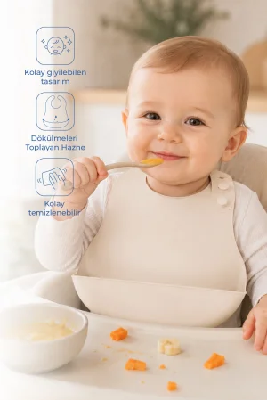 Babyjem Mini Silikon Mama Önlüğü Ekru