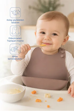 Babyjem Mini Silikon Mama Önlüğü Latte