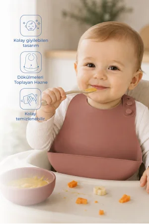 Babyjem Mini Silikon Mama Önlüğü Mocha