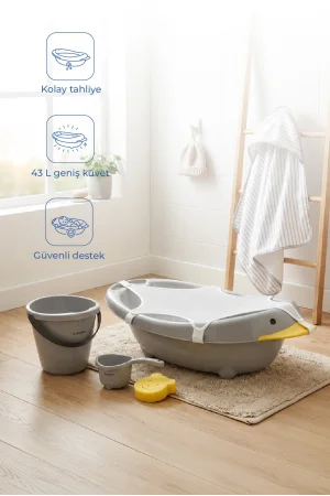 Babyjem Neşeli Ördek Banyo Seti 5 Parça Soft Gri