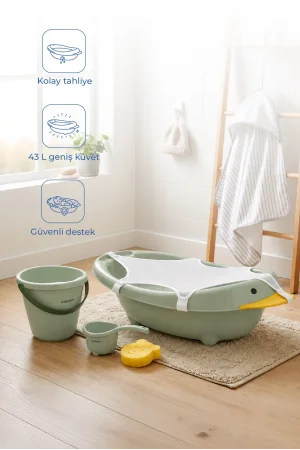 Babyjem Neşeli Ördek Banyo Seti 5 Parça Soft Yeşil