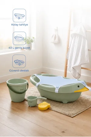 Babyjem Neşeli Ördek Banyo Seti 5 Parça Soft Yeşil