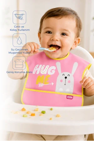 Babyjem Poli Muşamba Mama Önlüğü Büyük Pembe