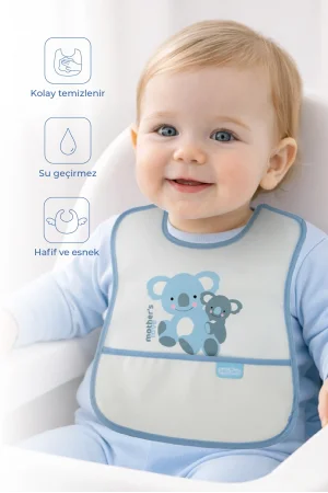 Babyjem Poli Muşamba Mama Önlüğü Küçük Mavi