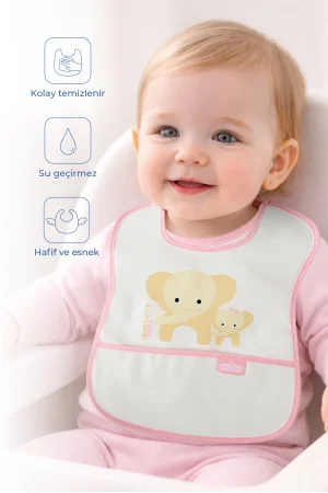 Babyjem Poli Muşamba Mama Önlüğü Küçük Pembe