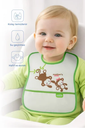 Babyjem Poli Muşamba Mama Önlüğü Küçük Yeşil