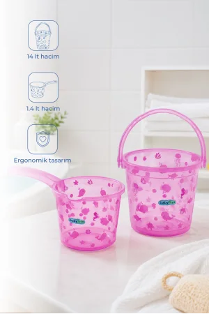 Babyjem Şeffaf Kova & Maşrapa Set Pembe Desenli