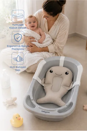Babyjem Sevimli Balina Köpüklü Banyo Küveti Yatağı Gri (Straforlu - Suda Batmaz)