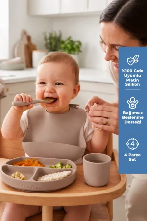 Babyjem Silikon Beslenme Seti Latte 4 Parça Hediye Seti
