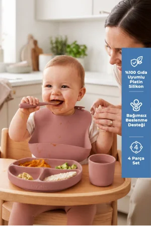 Babyjem Silikon Beslenme Seti Mocha 4 Parça Hediye Seti